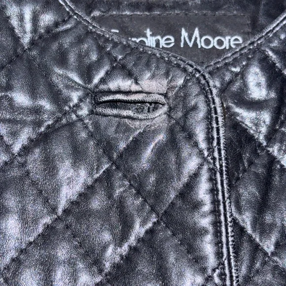Caroline Moore black quilted leather jacket with gold-toned buttons SZ 10 - Picture 6 of 16